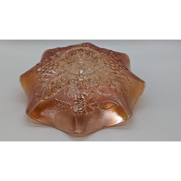 Northwood Grape Leaves Blossoms and Palms back pattern carnival glass dish light - Picture 8 of 16